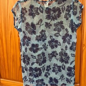 L.L. Bean Purple Graphic Cap Sleeve Blouse